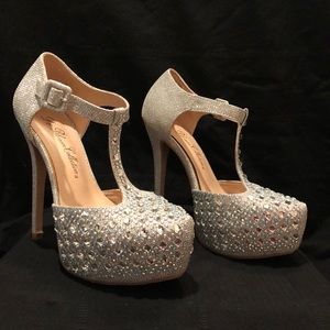 Silver rhinestone heels